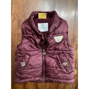 Steiff Collection Kids Puffer Vest Sleeveless Jacket Burgundy Bear sz 12 months